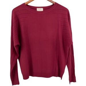 Allie Rose Sweater Women Large Burgundy Cable Knit Sleeve Raglan Crew Neck